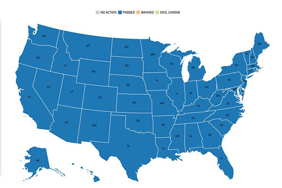 map, US legal gay marriage